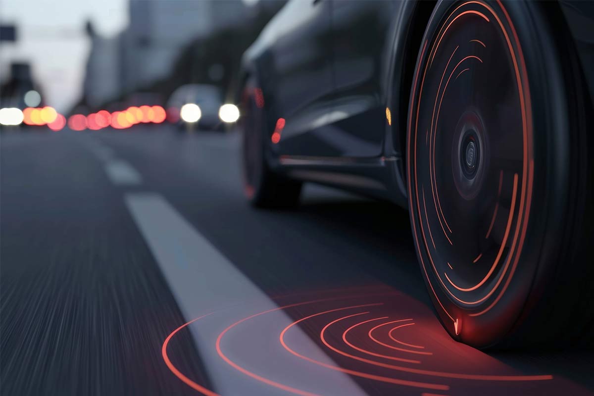 Auto-Vorderrad mit Sensoren – Fahrassistenzsystem