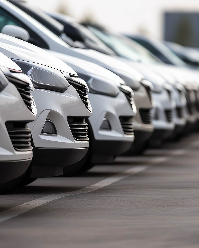 mehrere Firmenwagen parken hintereinander