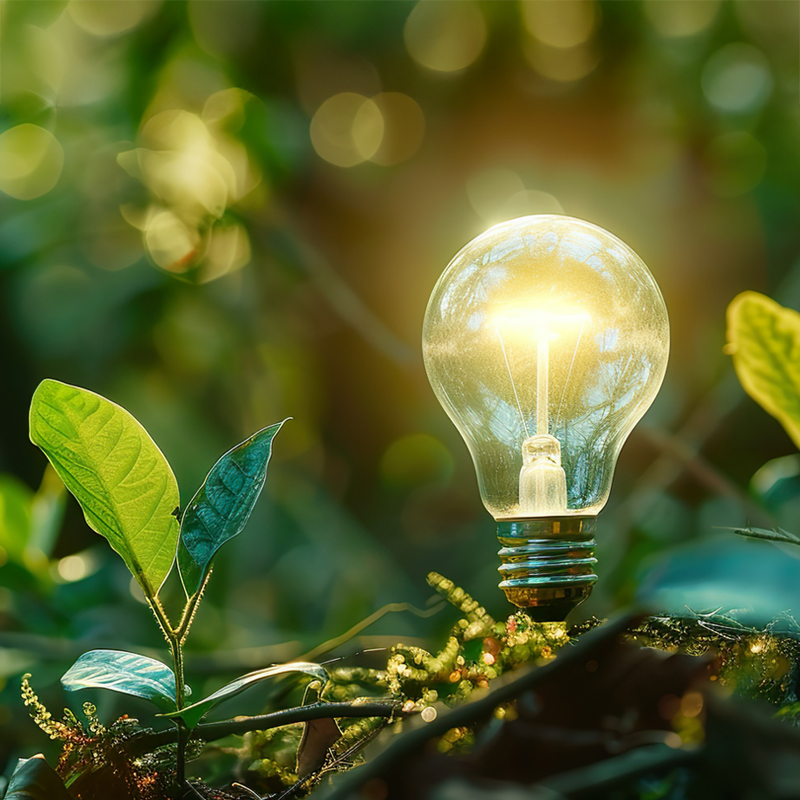 Bild einer Glühbirne, die in der Natur steht und leuchtet